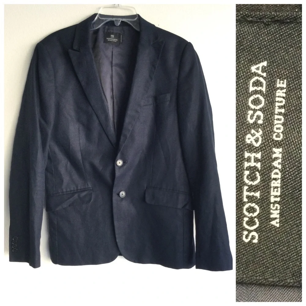 SCOTCH & SODA Men’s Linen Cotton Blend Blazer Navy Blue Sz Large/EU 50